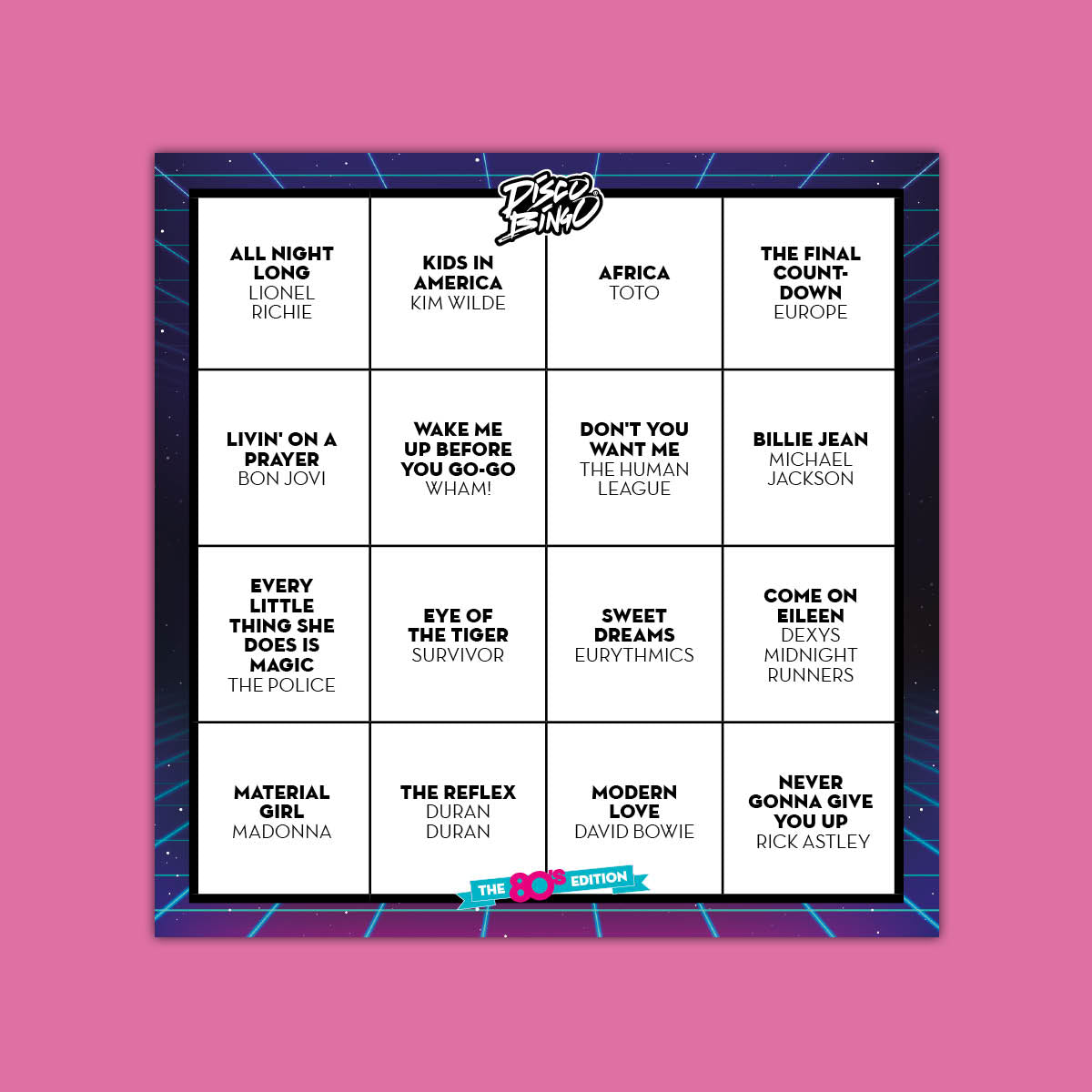 Disco Bingo The 80s Edition