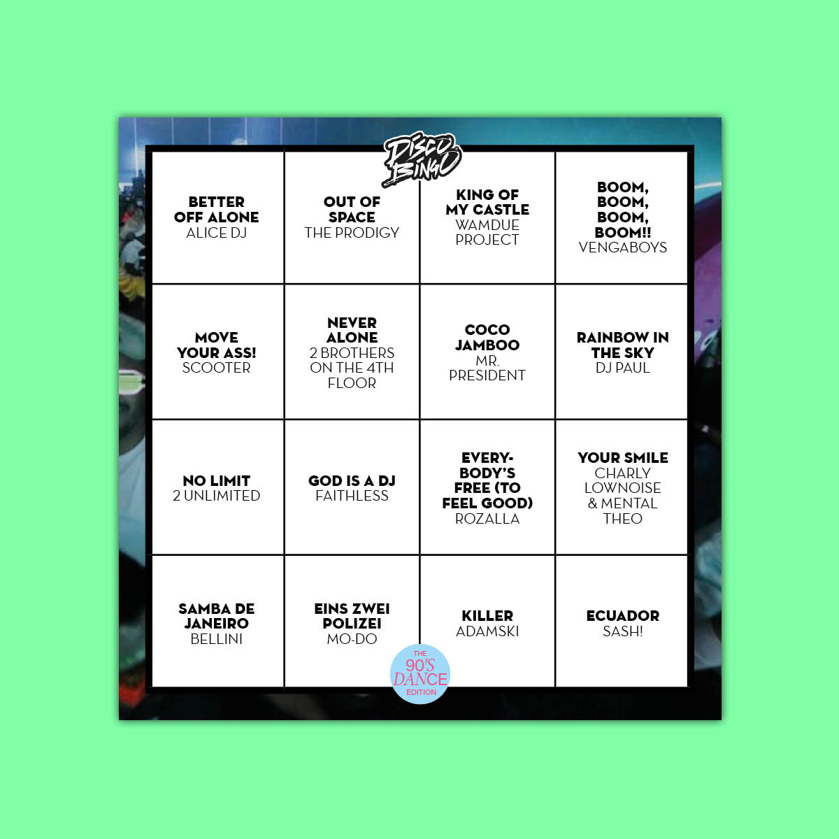 Disco Bingo The 90s Dance Edition