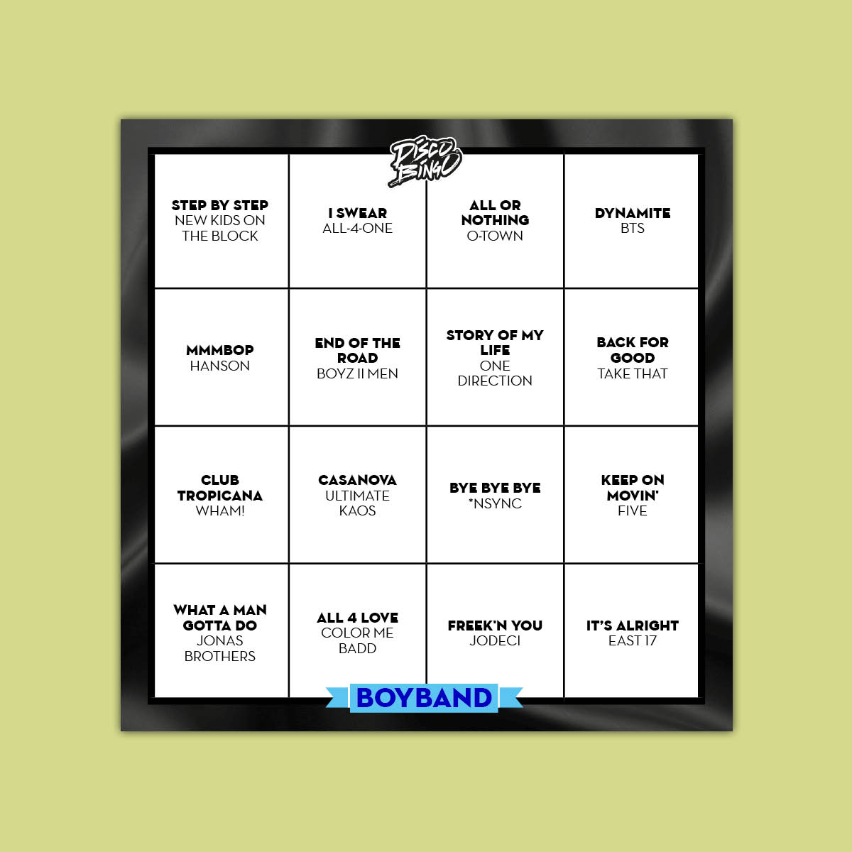 Disco Bingo The Boy Band Edition